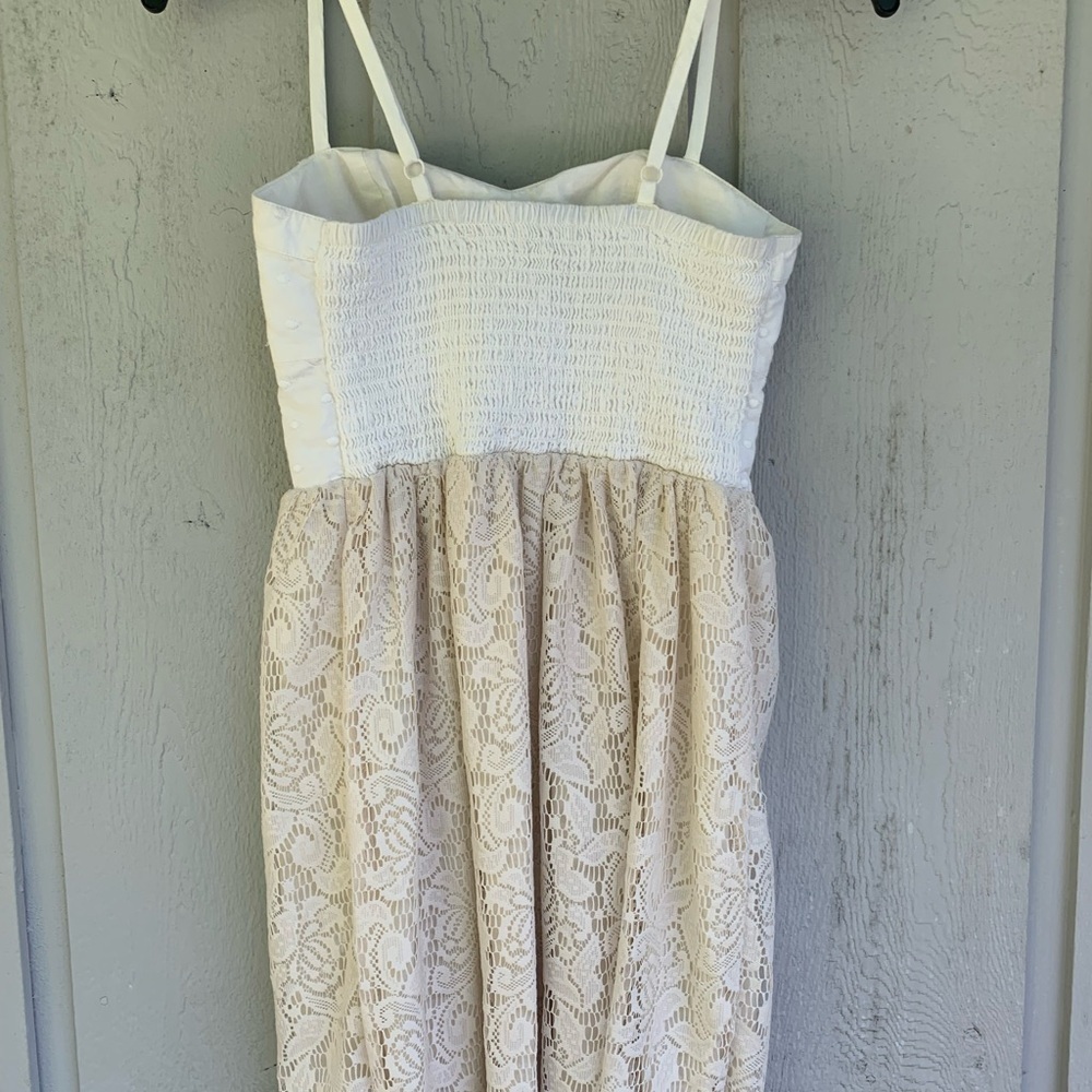 AMERICAN EAGLE Sweetheart Neck Beige Lace Trim Mini Dress Women's Size XS - Picture 3 of 16